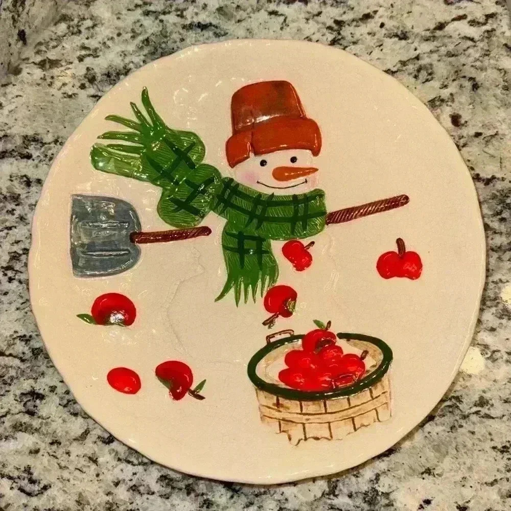 Hallmark Mitford Snowman ceramic cookie plate